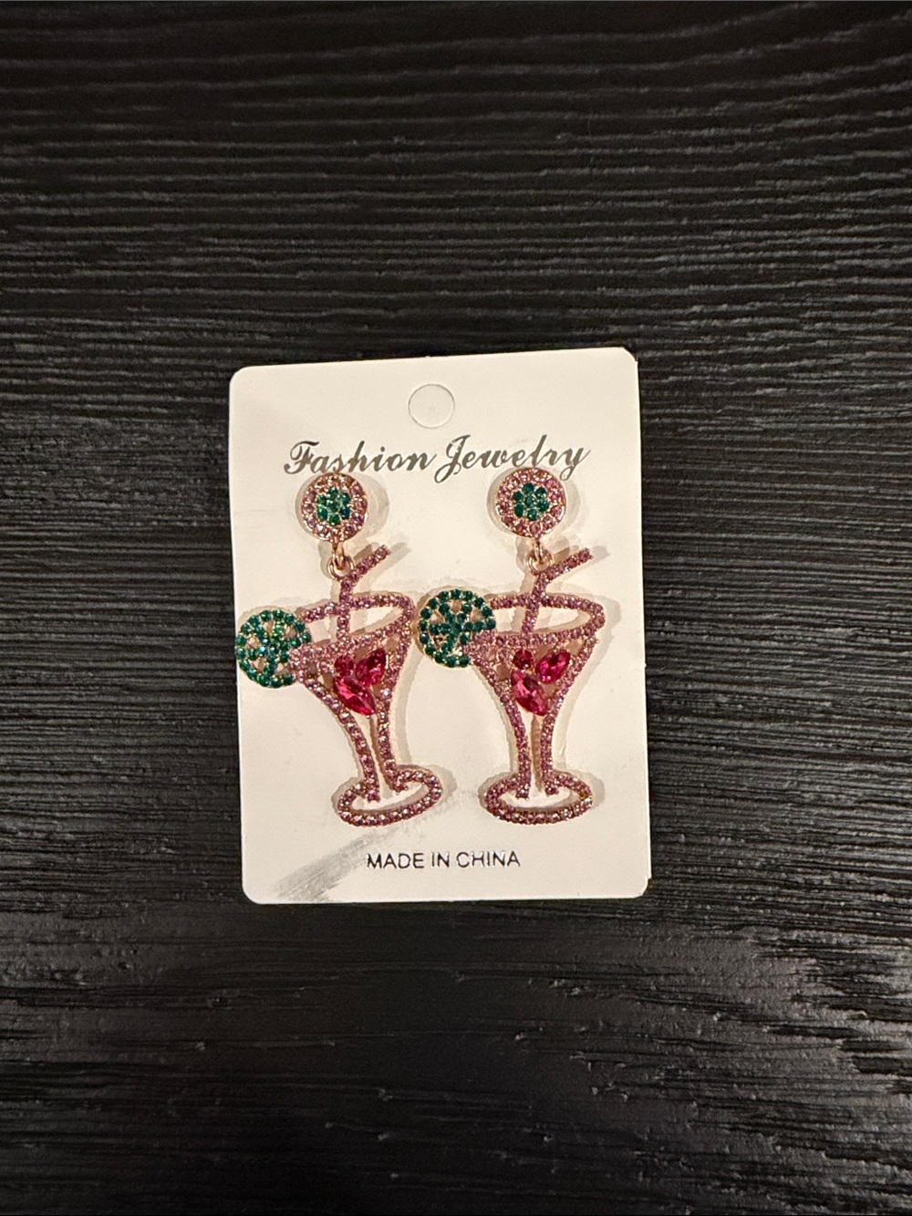 Fashion Jewelry Pink and Green Cocktail Glass Dangle Earrings